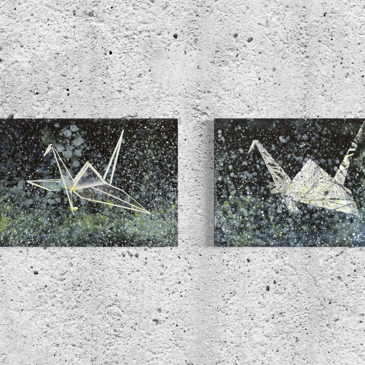Overpainting on Canvas 2022 // Hidden Places  Origami Crane / Kranich 2020
