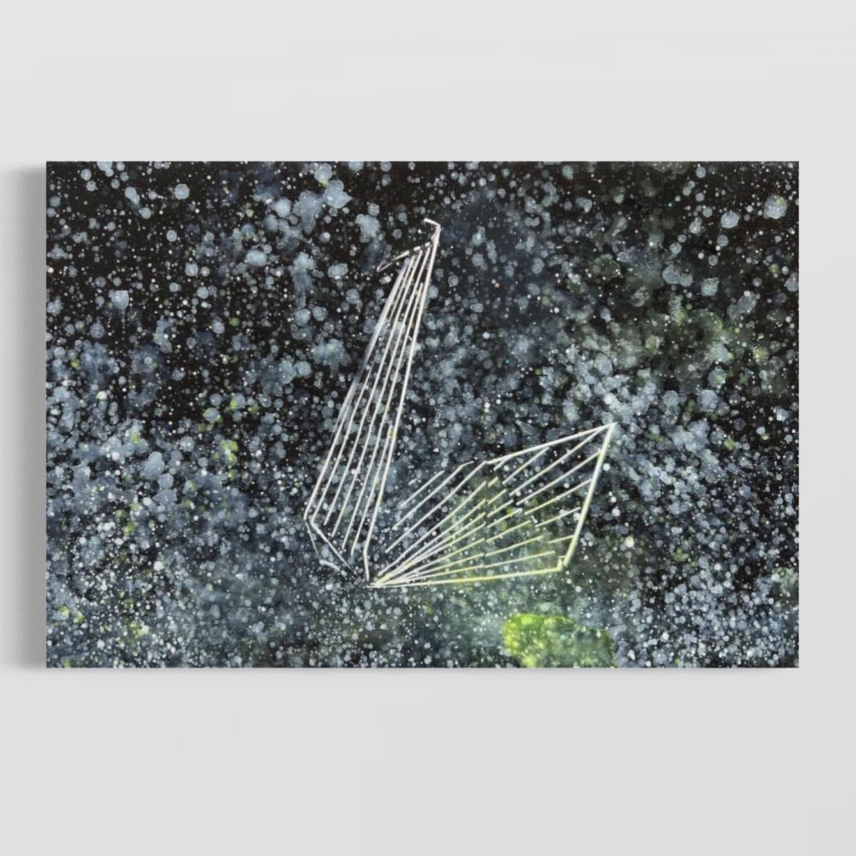 Overpainting on Canvas 2022 // Hidden Places  Origami Crane / Kranich 2020