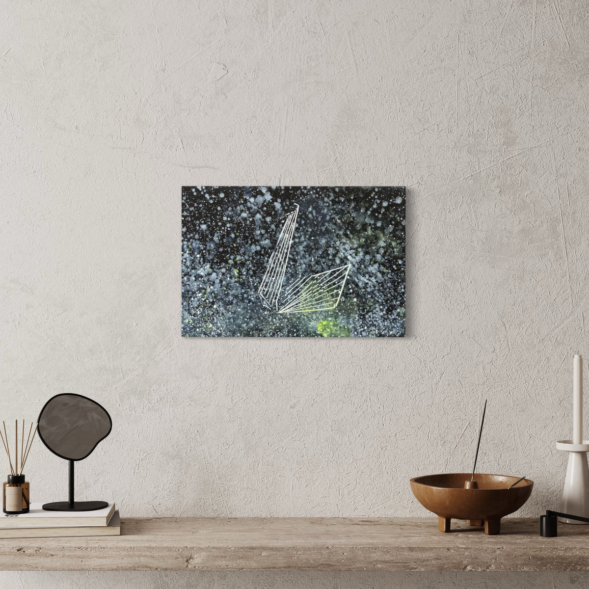 Overpainting on Canvas 2022 // Hidden Places  Origami Crane / Kranich 2020