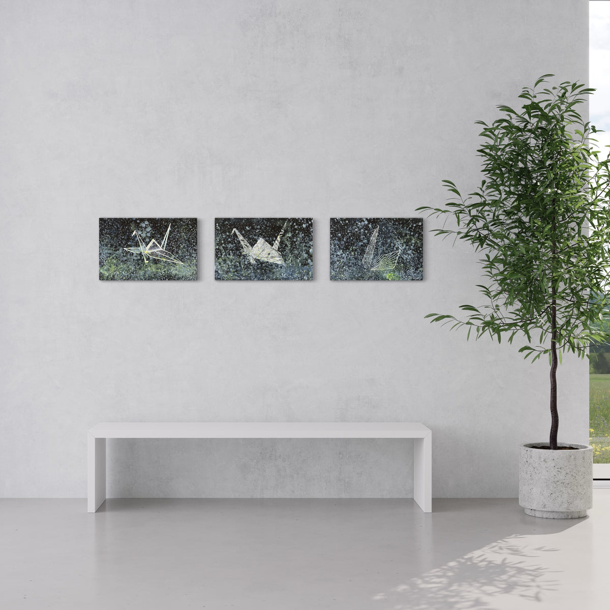 Overpainting on Canvas 2022 // Hidden Places  Origami Crane / Kranich 2020