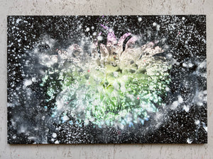Overpainting Fine Art Print on Canvas 2022  Berlin 2019 Hidden Places  chrysanthemum flowers/  Chrysantheme video installation