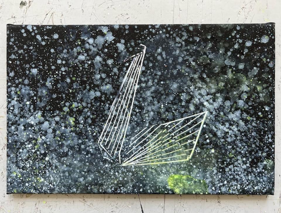 Overpainting on Canvas 2022 // Hidden Places  Origami Crane / Kranich 2020