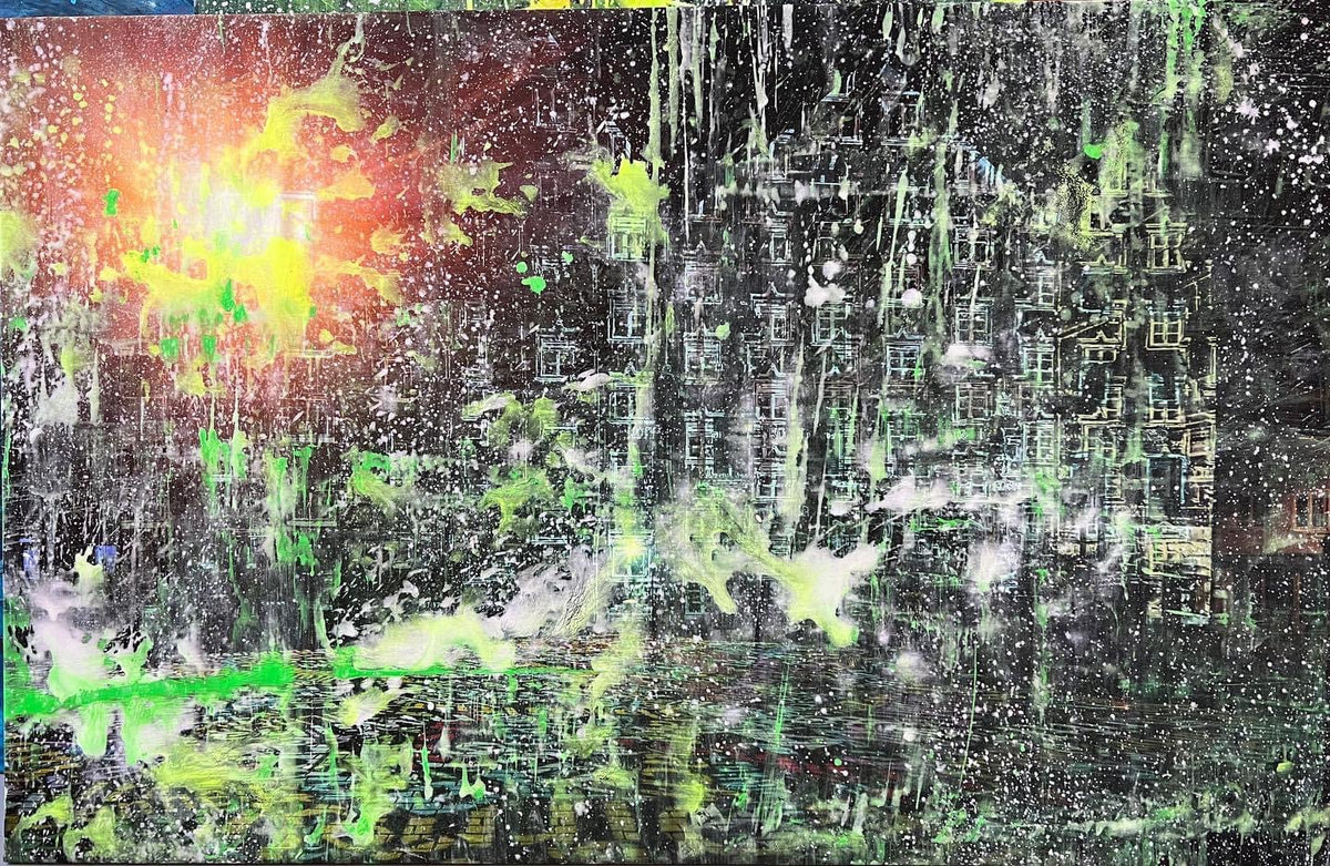 Overpainting on Canvas 2022 // Weilheim Lichtkunst Festival Marienplatz Weilheim fades 2018 video installation