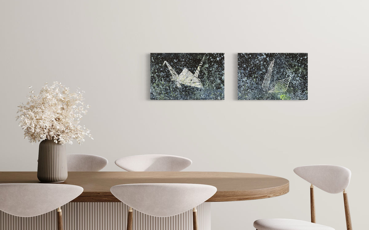 Overpainting on Canvas 2022 // Hidden Places  Origami Crane / Kranich 2020