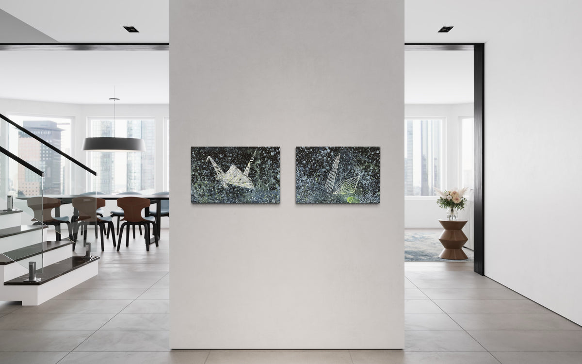 Overpainting on Canvas 2022 // Hidden Places  Origami Crane / Kranich 2020