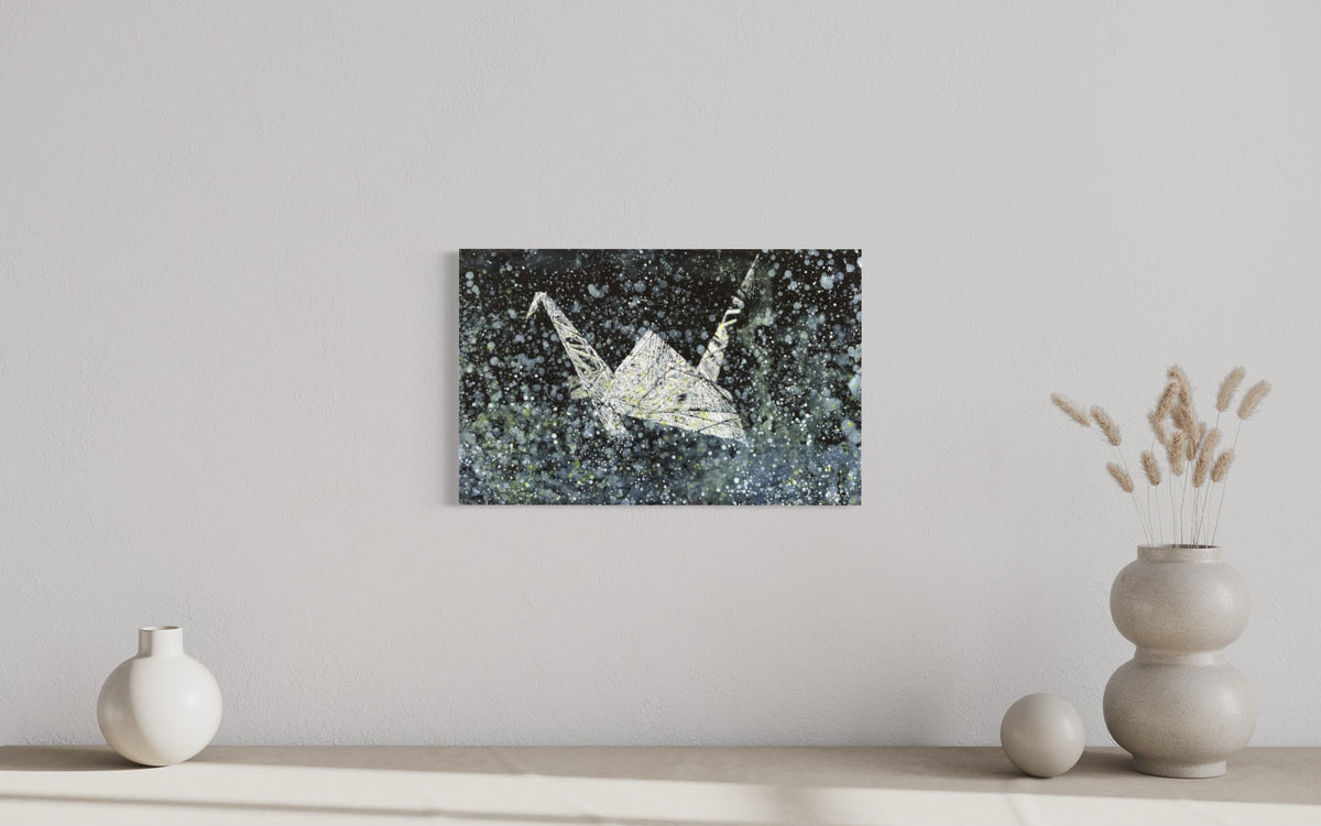 Overpainting on Canvas 2022 // Hidden Places  Origami Crane / Kranich 2020