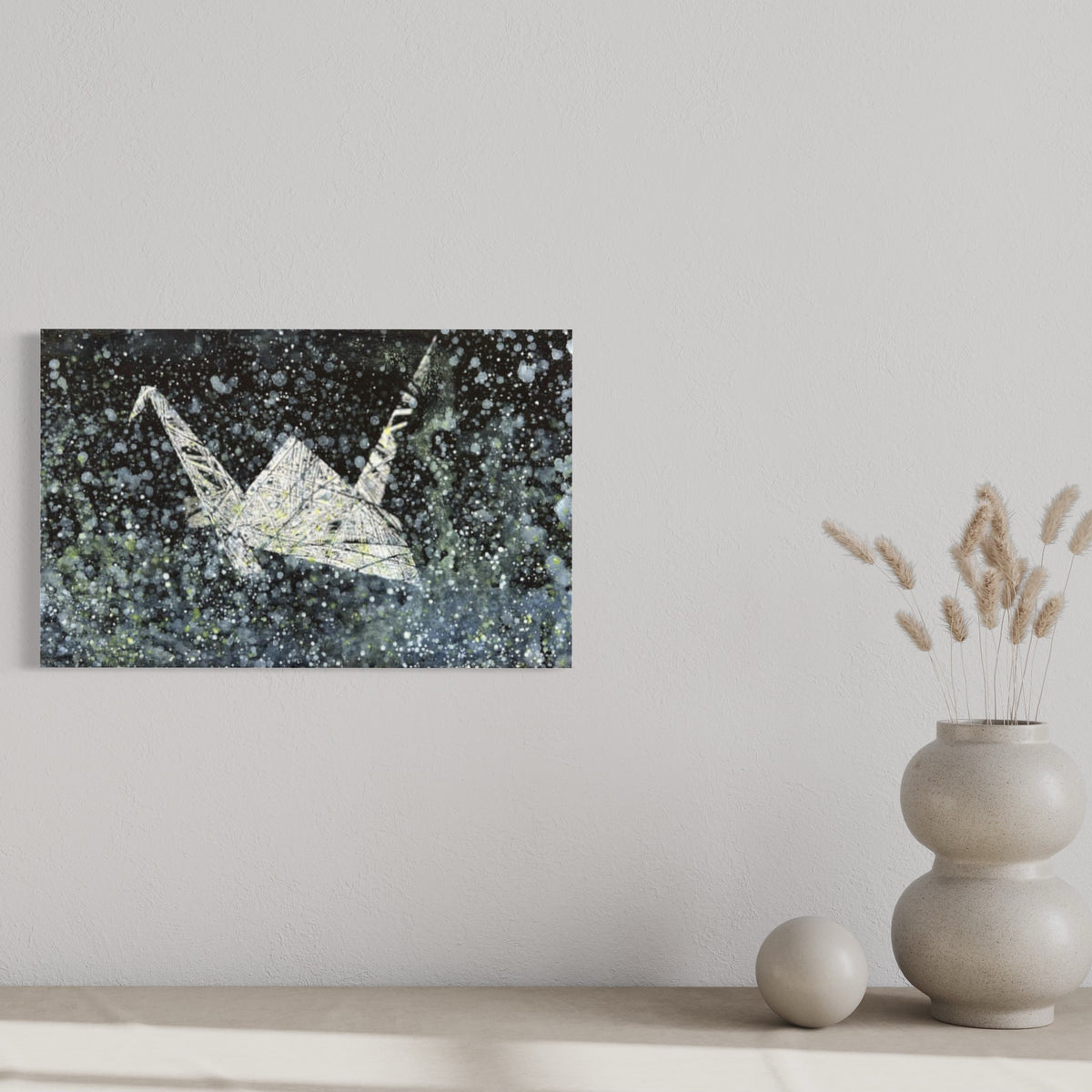 Overpainting on Canvas 2022 // Hidden Places  Origami Crane / Kranich 2020