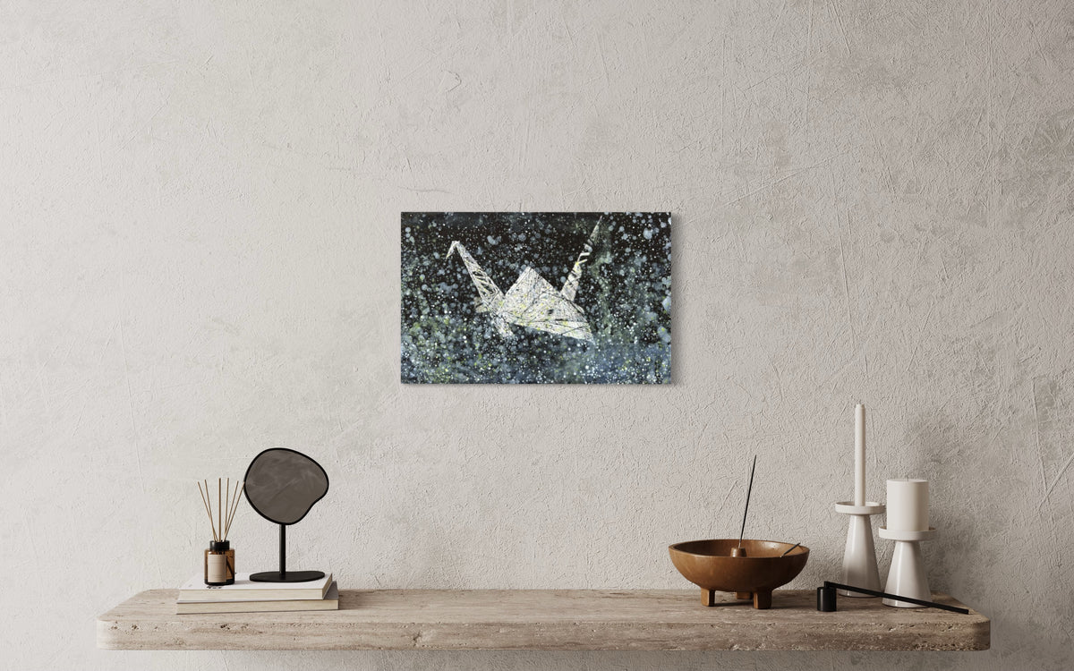 Overpainting on Canvas 2022 // Hidden Places  Origami Crane / Kranich 2020
