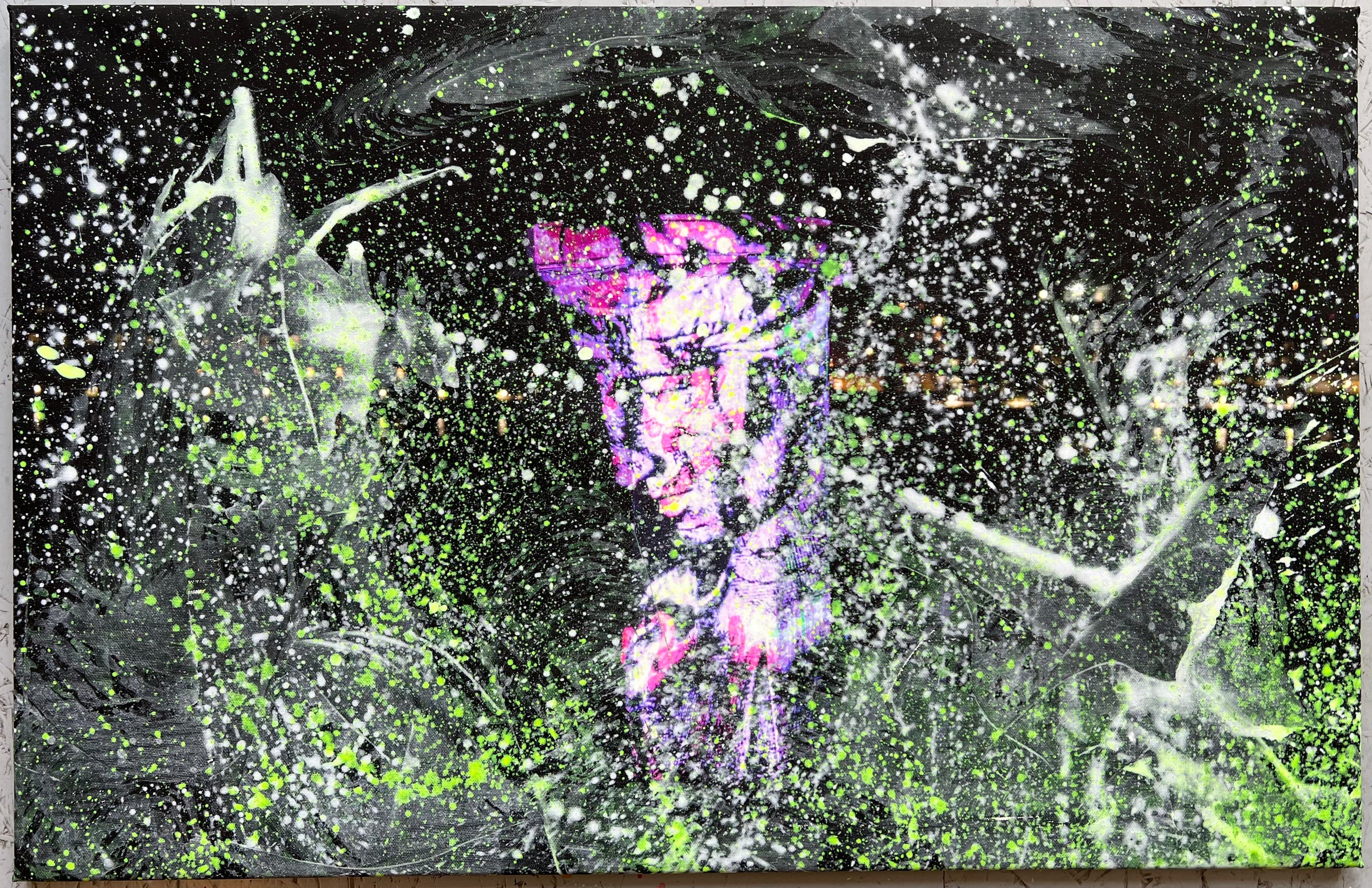 Overpainting on Canvas 2022 // Berlin 2020 Hidden Places  Garbage can/ Mülleimer video installation