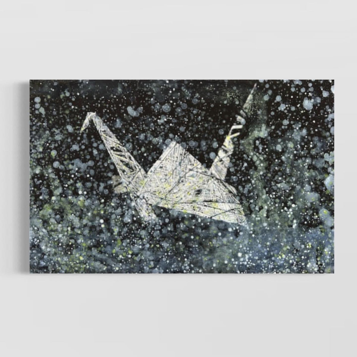 Overpainting on Canvas 2022 // Hidden Places  Origami Crane / Kranich 2020